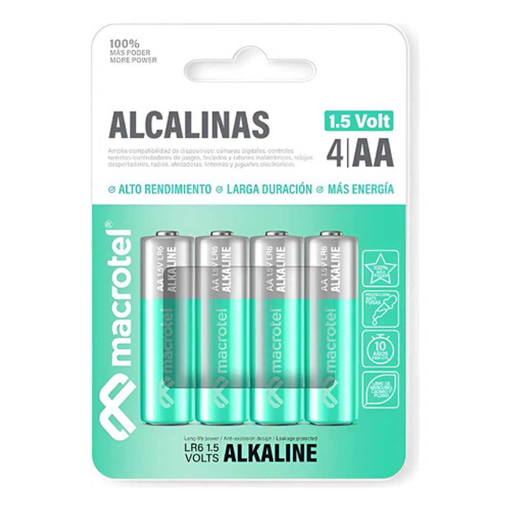 Pila Alcalina Macrotel Aa 4 Unidades Blister 1.5v
