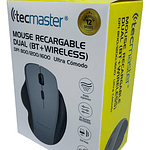 Mouse Ergonómico Dual Bt + Wireless Recargable Tecmaster Negro/gris