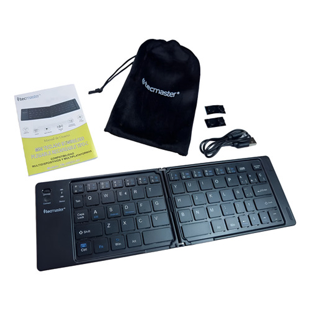 Mini Teclado Bluetooth Plegable Recargable Tecmaster Negro Español Latinoamérica
