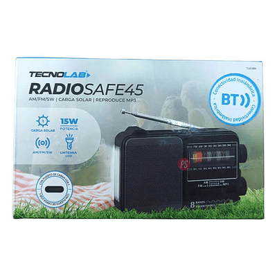 Radio Portátil Solar Am/fm/sw 15w Bluetooth Con Linterna Bk
