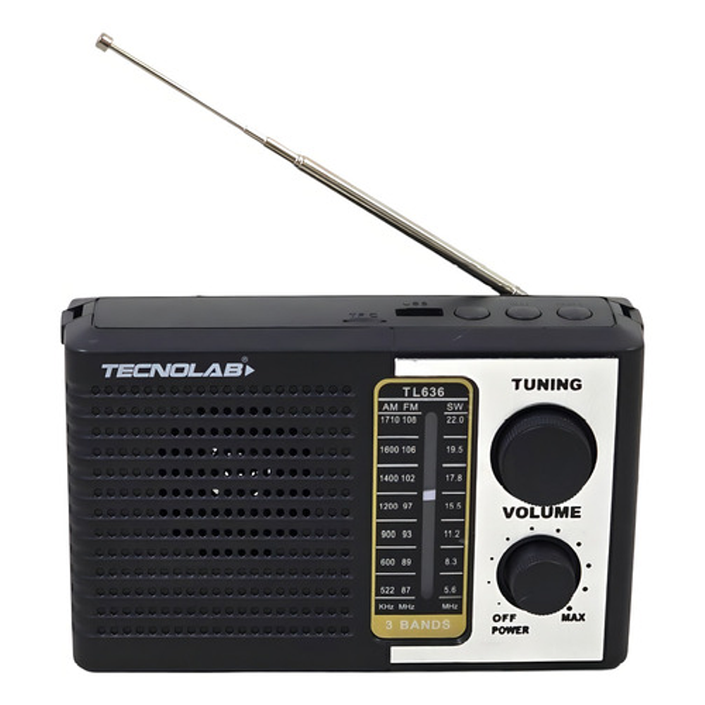 Radio Solar Recargable Tecnolab Tl636 Usb/sd Color Negro