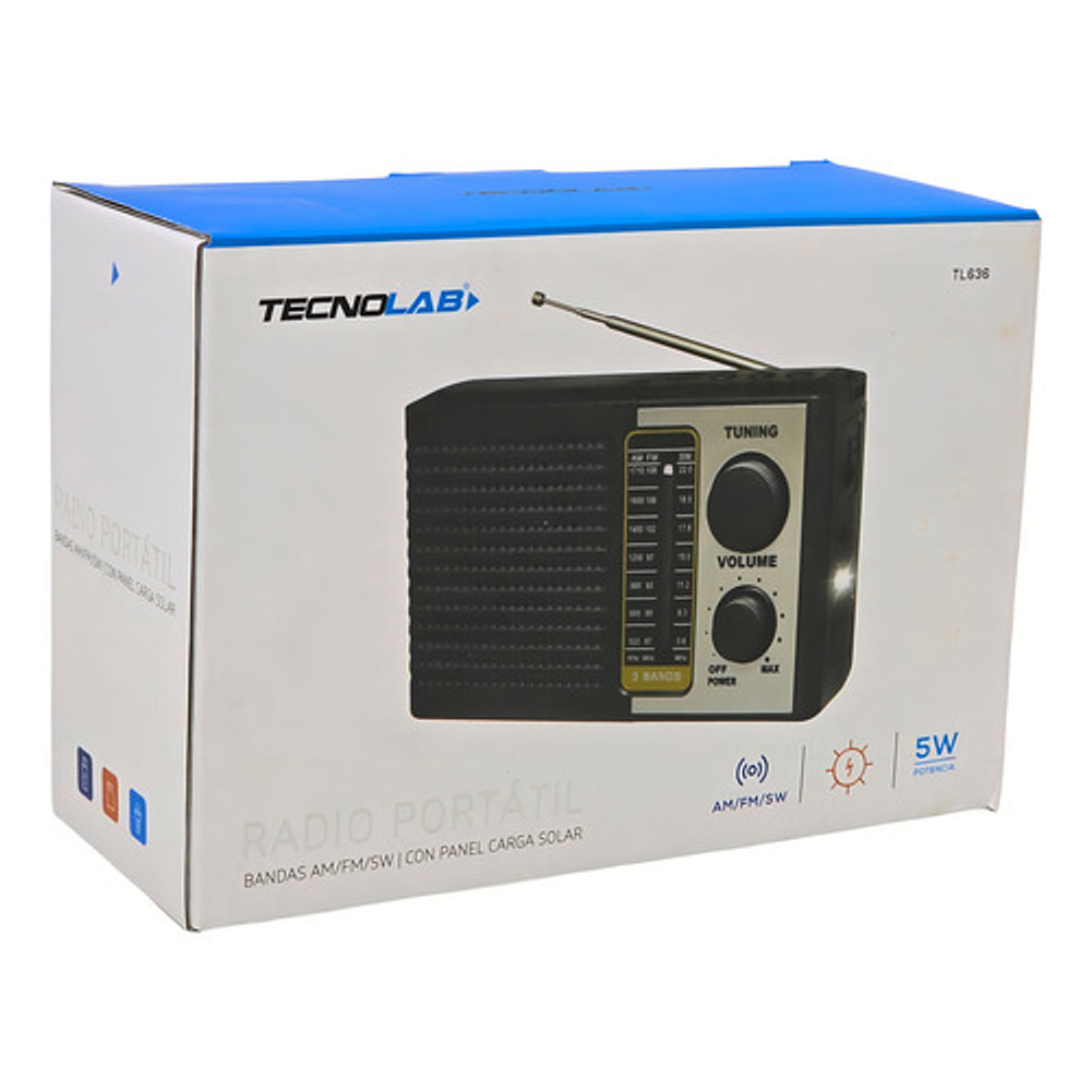 Radio Solar Recargable Tecnolab Tl636 Usb/sd Color Negro