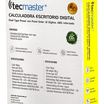 Calculadora Digital Escritorio Con Panel Solar Tecmaster Color Negro