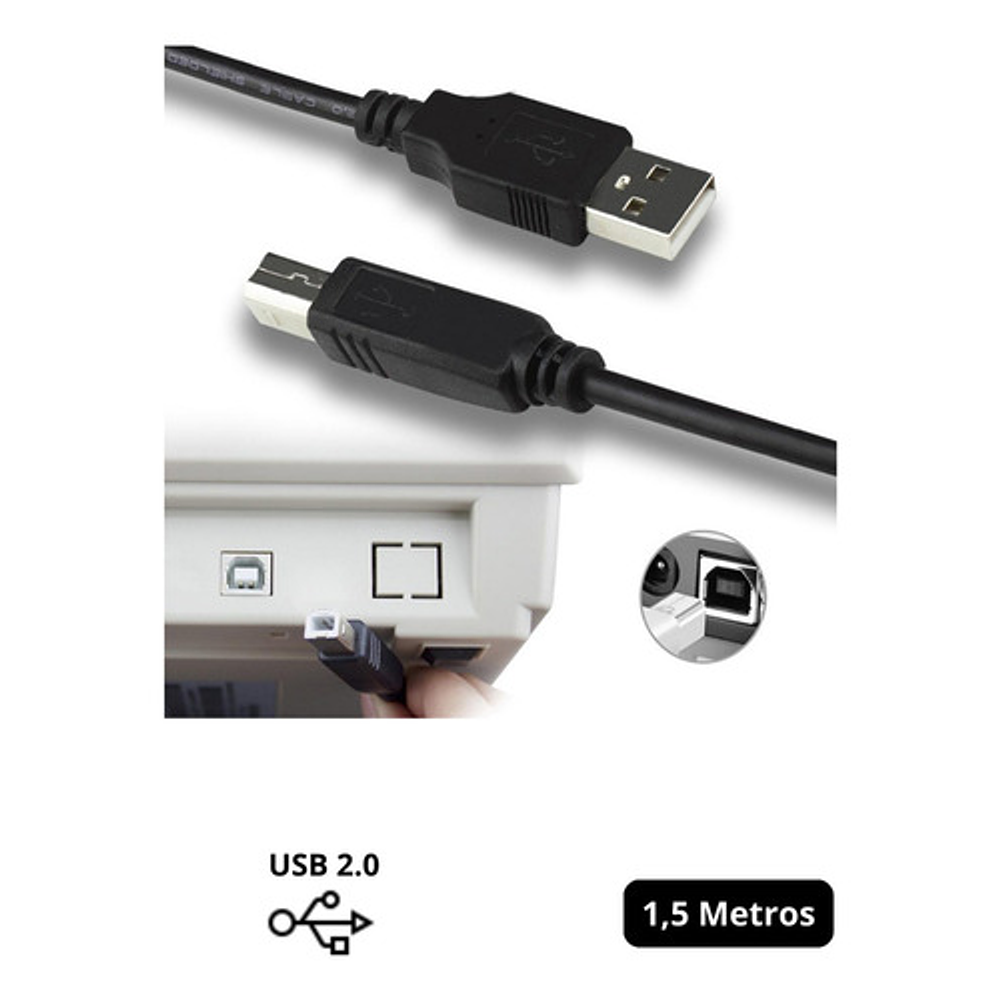 Cable Usb 2.0 Para Impresora Y Scanner A-b 1.5 Metros Color Negro