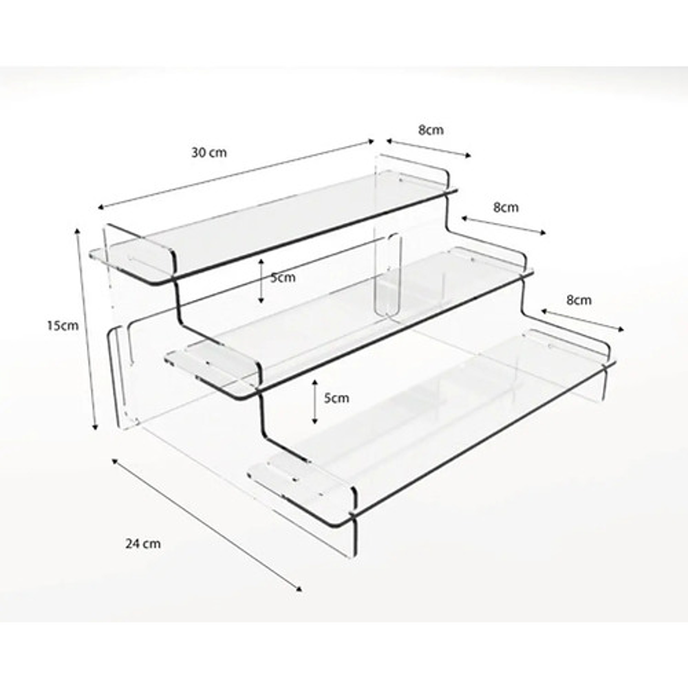 Repisa Acrílica 3 Escalones 30cm La Mejor Calidad! Transparente