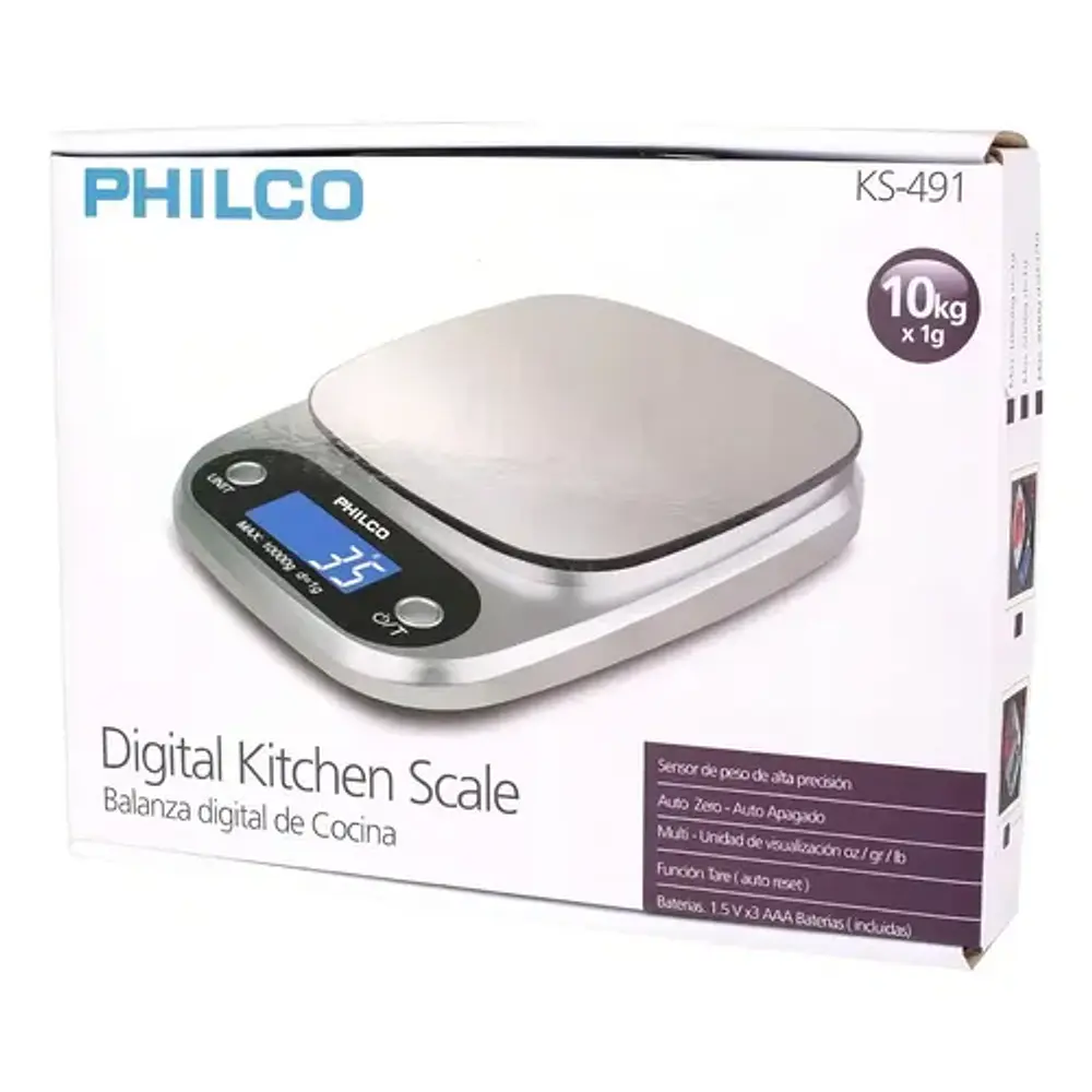 Balanza Digital Hasta 10kg Con Pantalla Led Ks491, Philco Plateado 