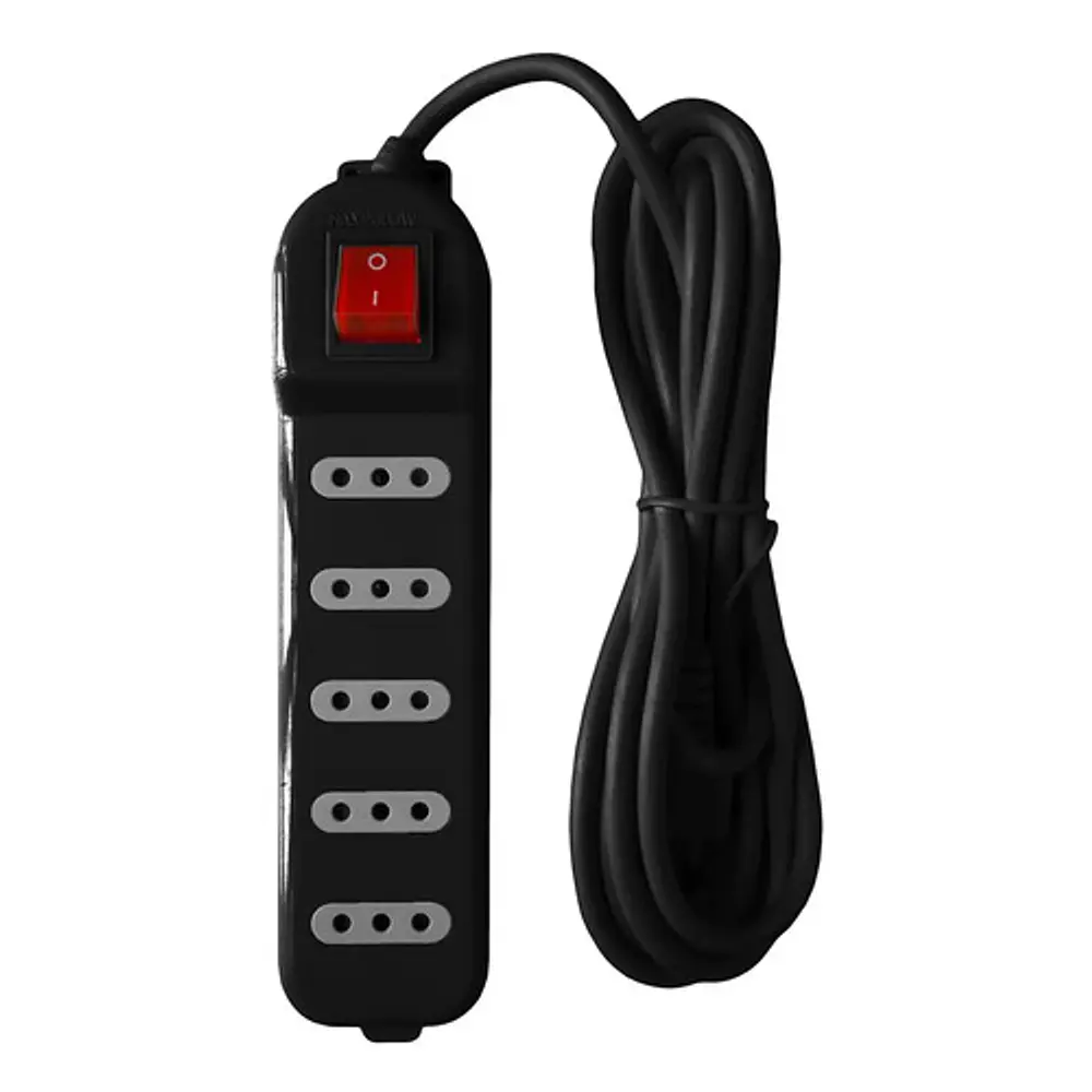 Alargador Zapatilla Macrotel 5 metros 5 posiciones Con Switch Negro