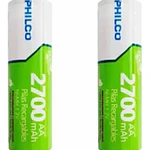 Pilas Recargables AA 5 Unidades 2700 Mah Philco