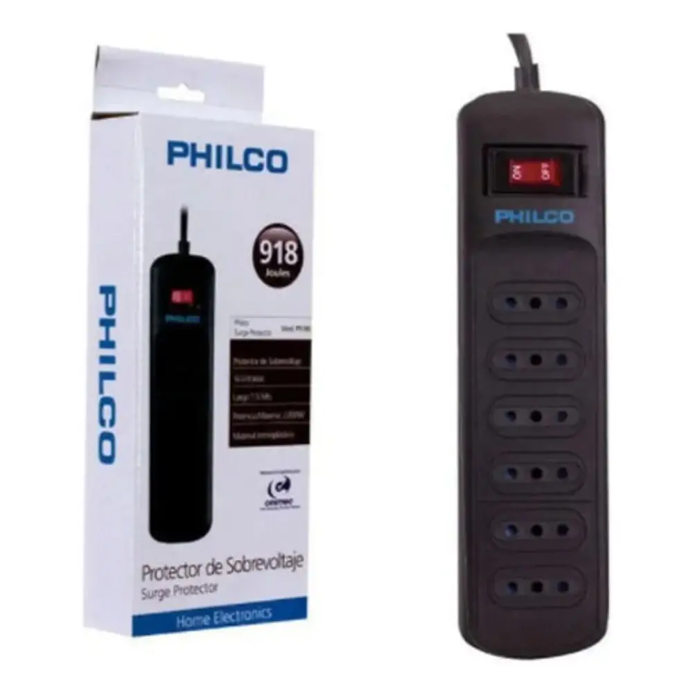Protector Sobrevoltaje 918 Joules color Negro Philco