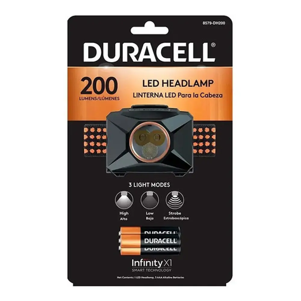 Linterna de Cabeza 200 Lumenes Dh200 Incluye Pilas Negro Duracell