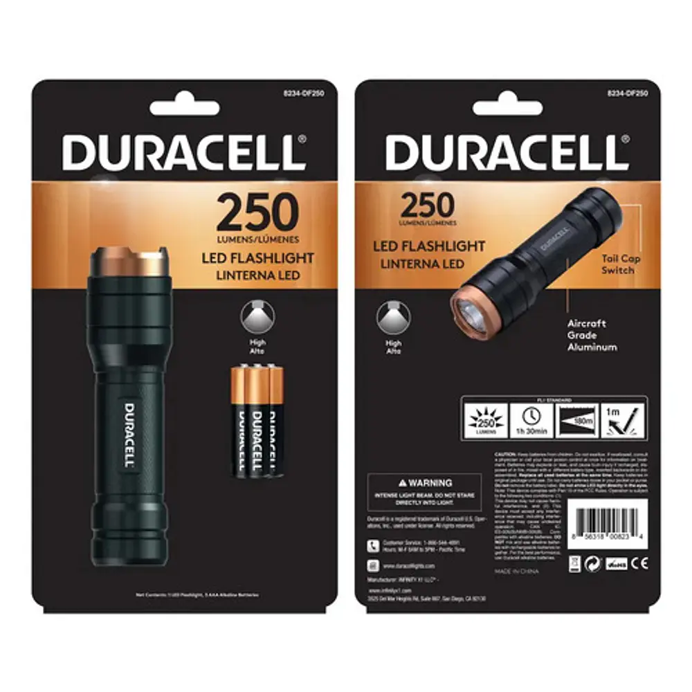 Linterna Aluminio 250 Lumens 3AAA  Negro Duracell