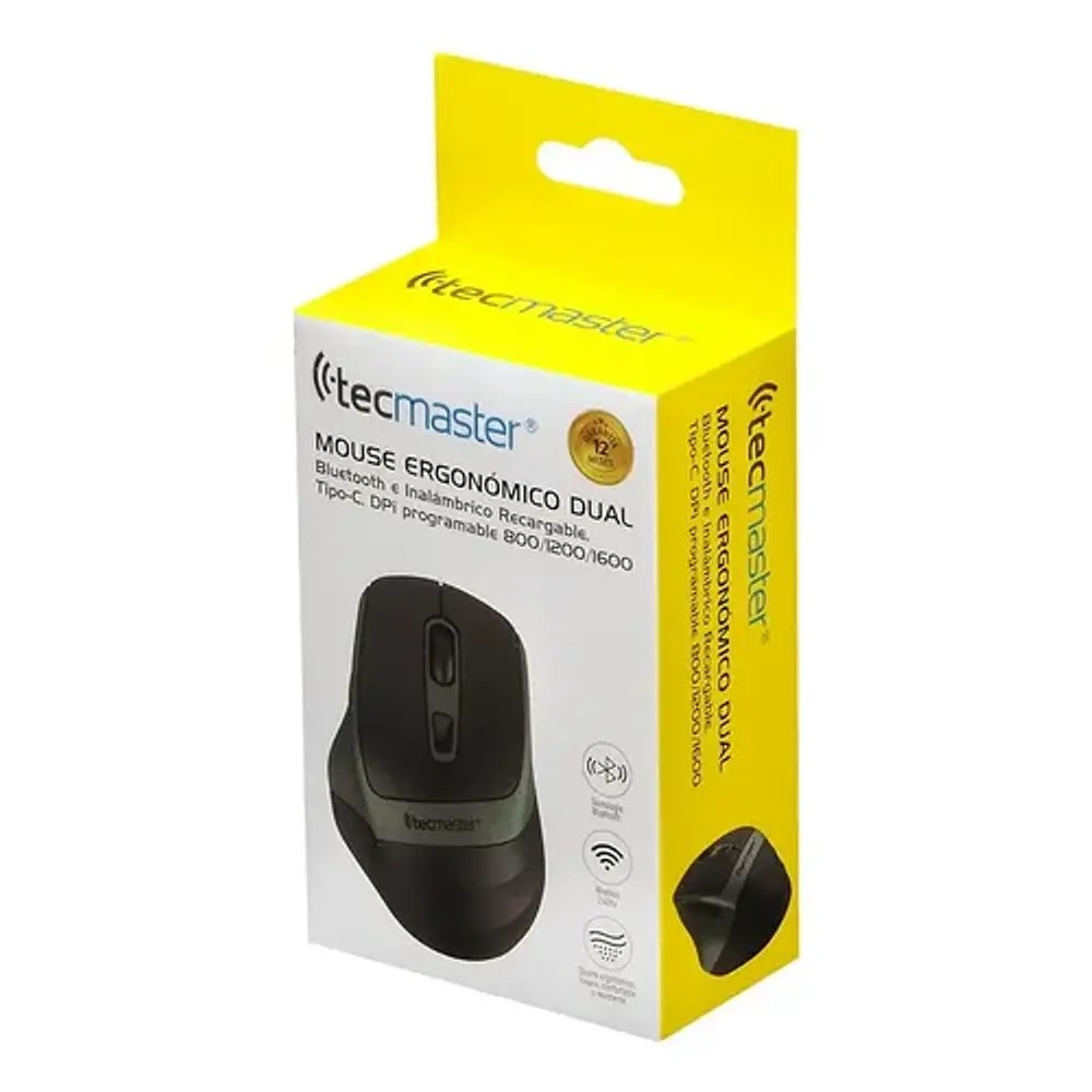 Mouse Inalámbrico Bluetooth Recargable Negro Tecmaster