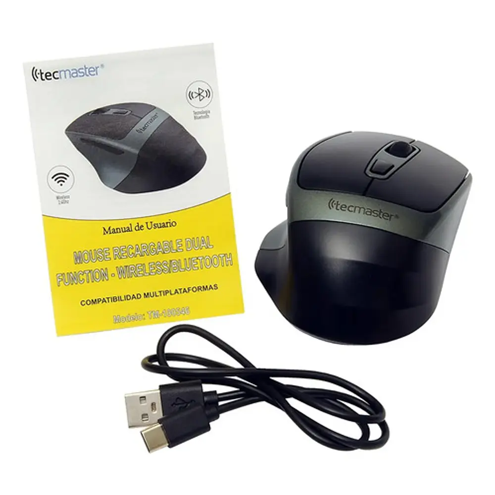 Mouse Inalámbrico Bluetooth Recargable Negro Tecmaster