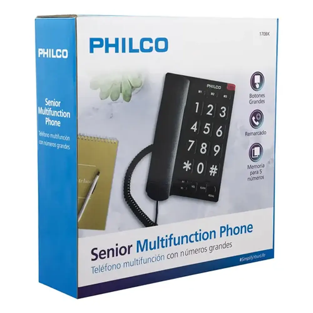 Teléfono de Sobremesa Números Grandes 170bk Negro Philco