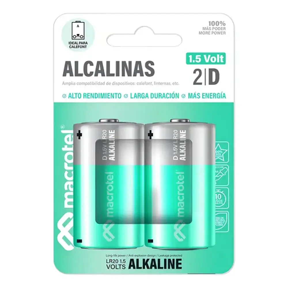 Pilas Alcalinas D Pack de 2 unidades Macrotel