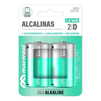 Pilas Alcalinas D Pack de 2 unidades Macrotel