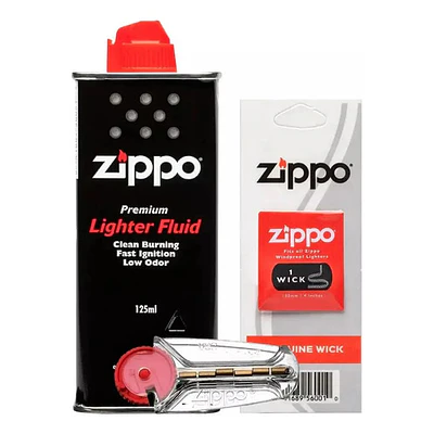 Kit Zippo Bencina Encendedor 125ml + 1 Mecha + 6 Piedras