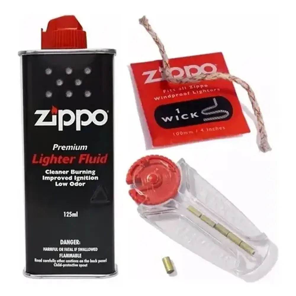 Kit Zippo Bencina Encendedor 125ml + 1 Mecha + 6 Piedras
