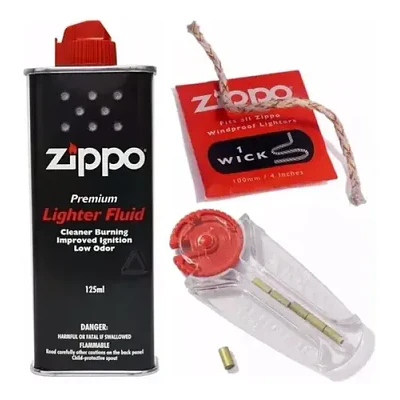 Kit Zippo Bencina Encendedor 125ml + 1 Mecha + 6 Piedras