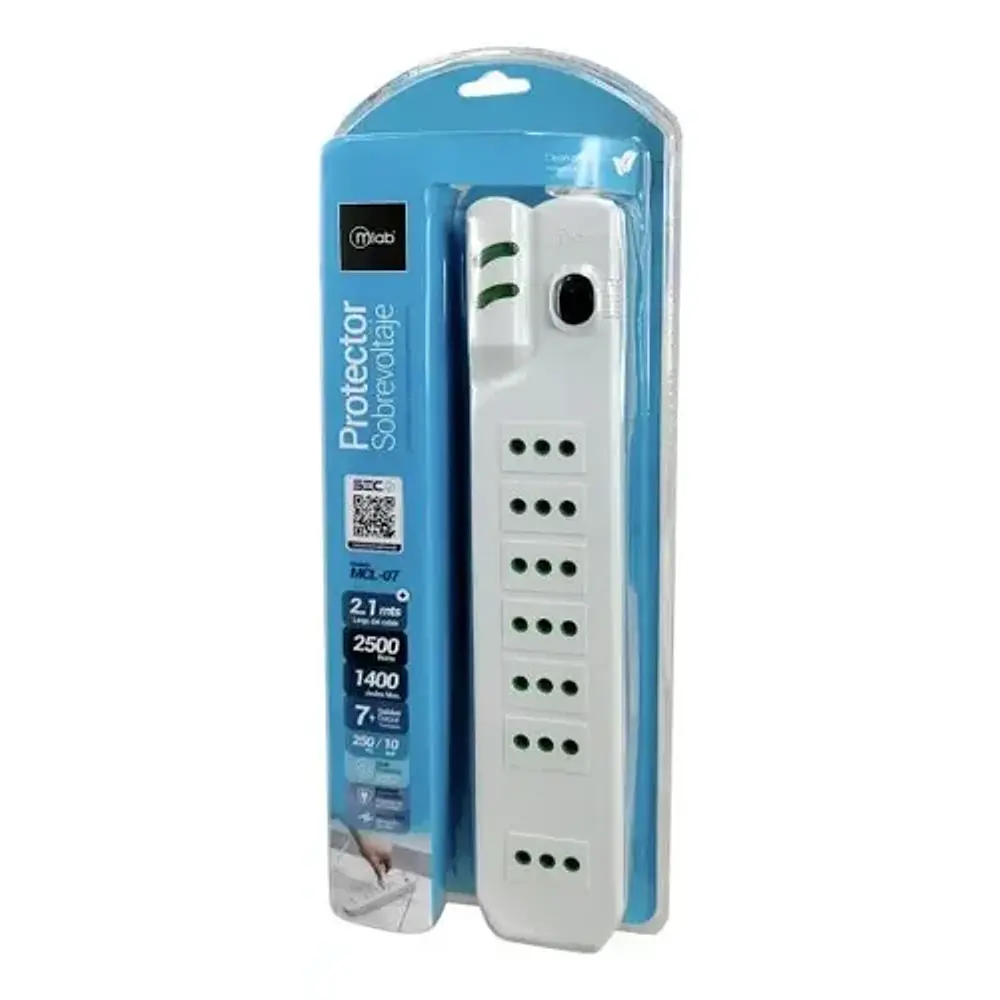 Protector Sobrevoltaje 1400 joules 2.1 metros Blanco Mlab
