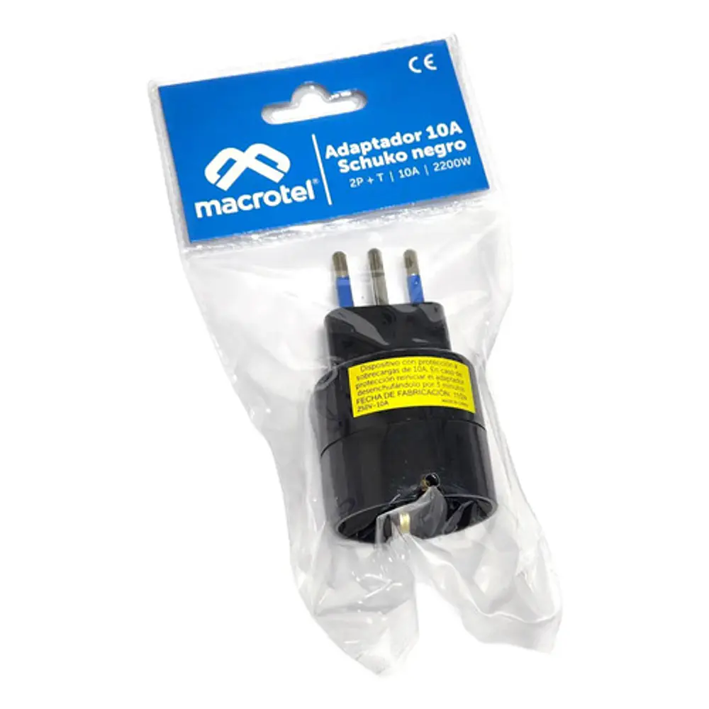 Adaptador Schuko Enchufe Europeo Certificado 10a 
