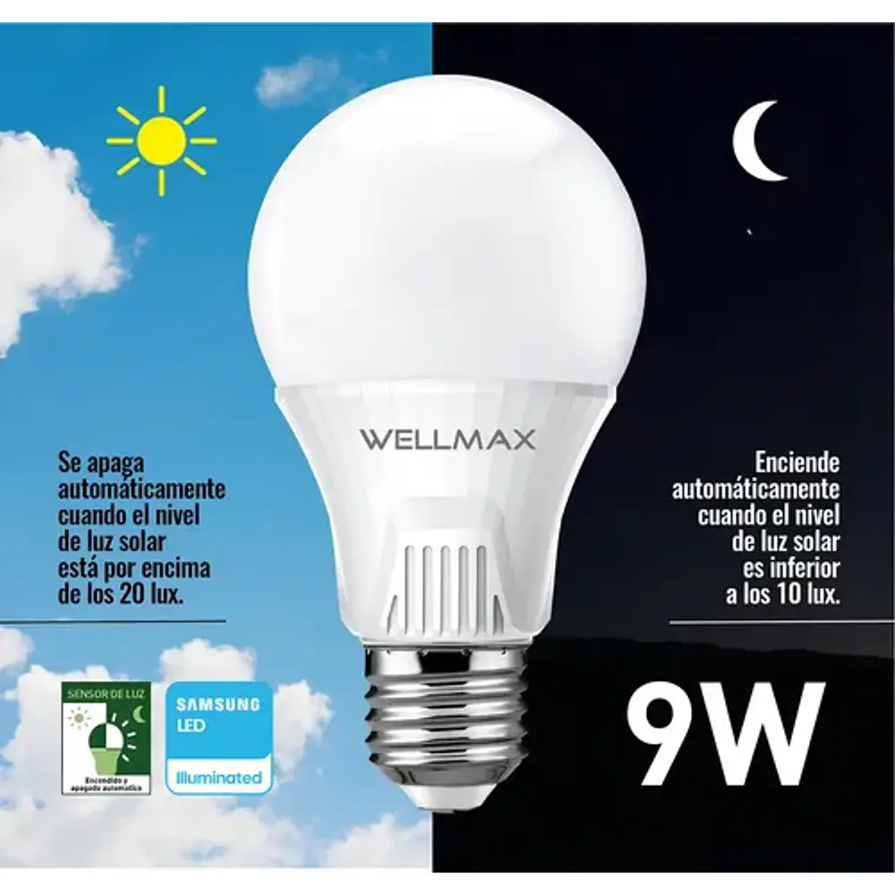 Ampolleta Led 9w E27 Luz Fría Con Sensor Crepuscular Blanco Frío