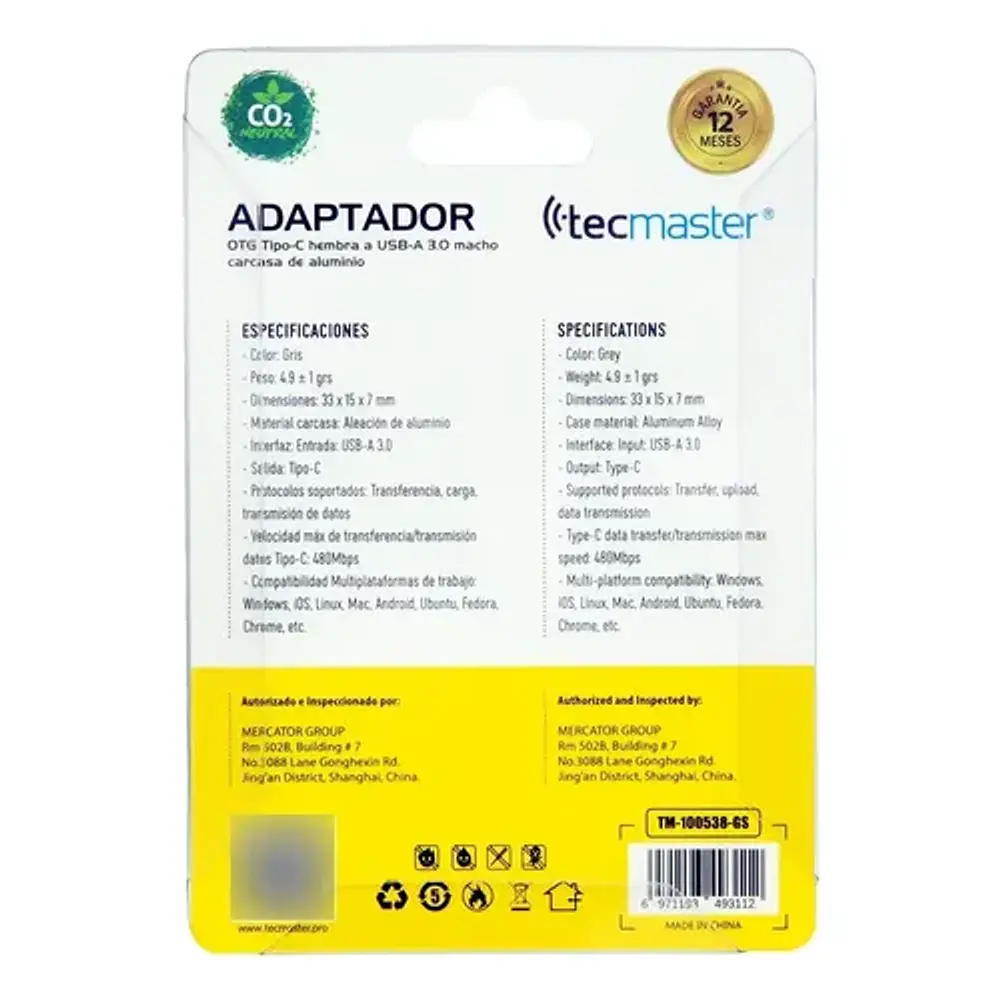 Adaptador Otg Usb 3.0 Tipo C Hembra A Usb-a Macho Plateado