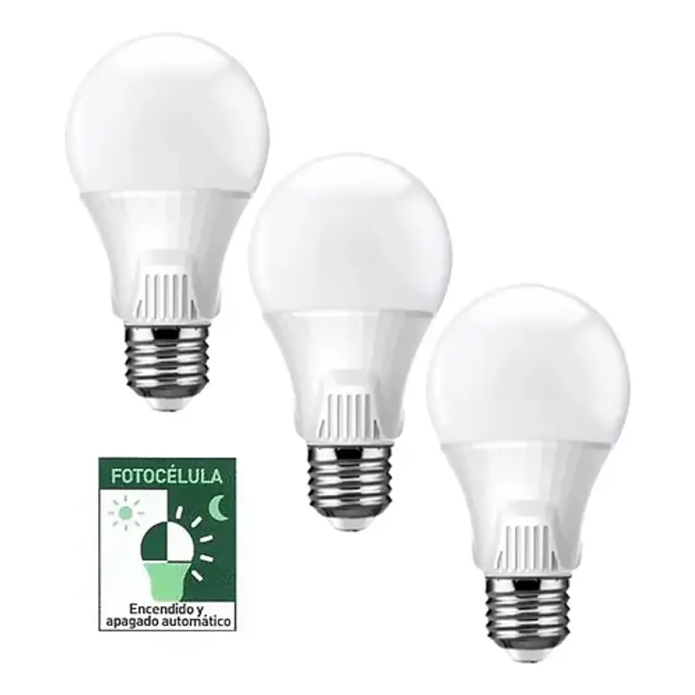Pack 3 unidades Ampolletas Sensor Crepuscular Dia/noche 9w E27 Blanco Frío
