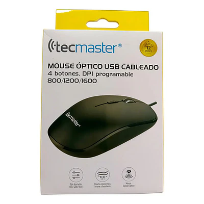Tecmaster Mouse Alambrico 4 Botones Programable Negro