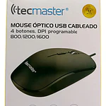 Tecmaster Mouse Alambrico 4 Botones Programable Negro