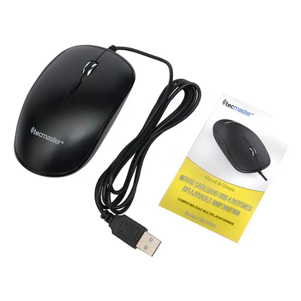 Tecmaster Mouse Alambrico 4 Botones Programable Negro