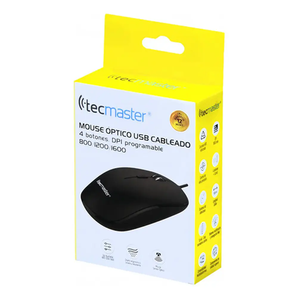 Tecmaster Mouse Alambrico 4 Botones Programable Negro