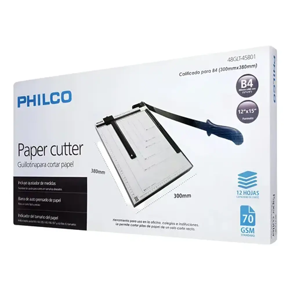 Guillotina Corta Papel Tamaño B4 Hasta 12 Hojas Philco