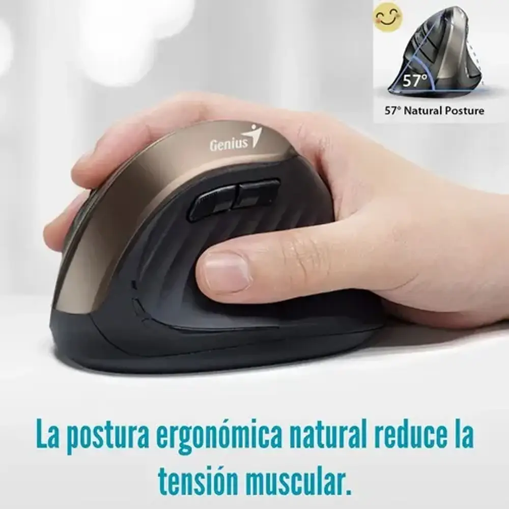 Mouse Vertical Inalámbrico Ergonómico Dorado Genius