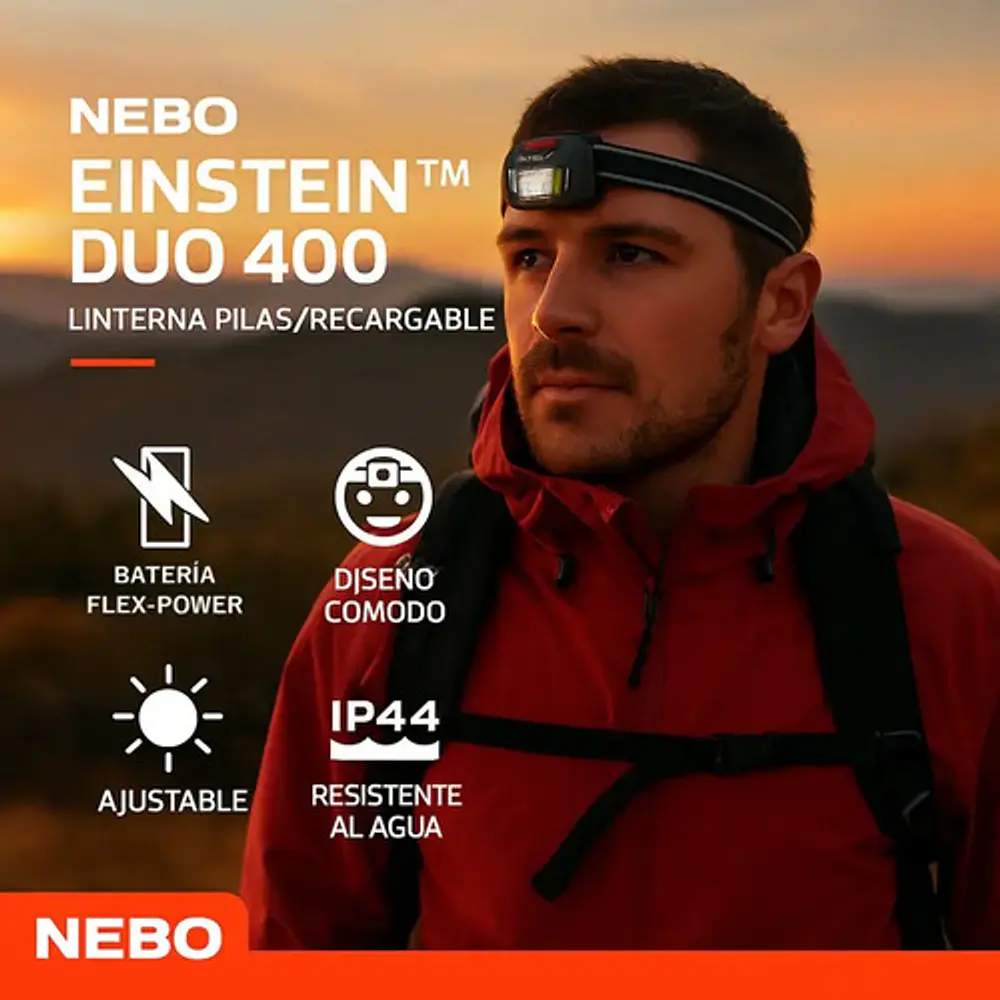Linterna Frontal Pilas/recargable Einstein Duo 400 Lúmenes Nebo