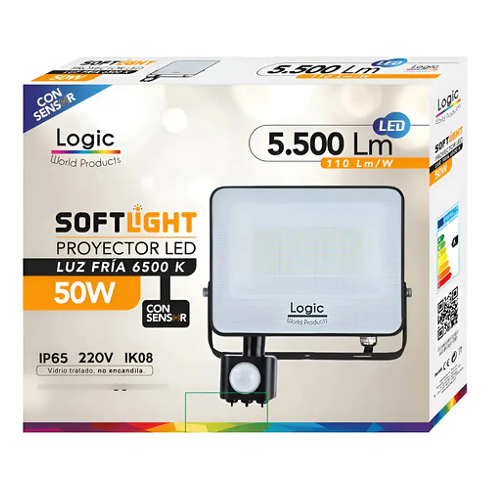 Foco Proyector Led Softlight 50w 6500k 5.500 Lúmenes con sensor Logic