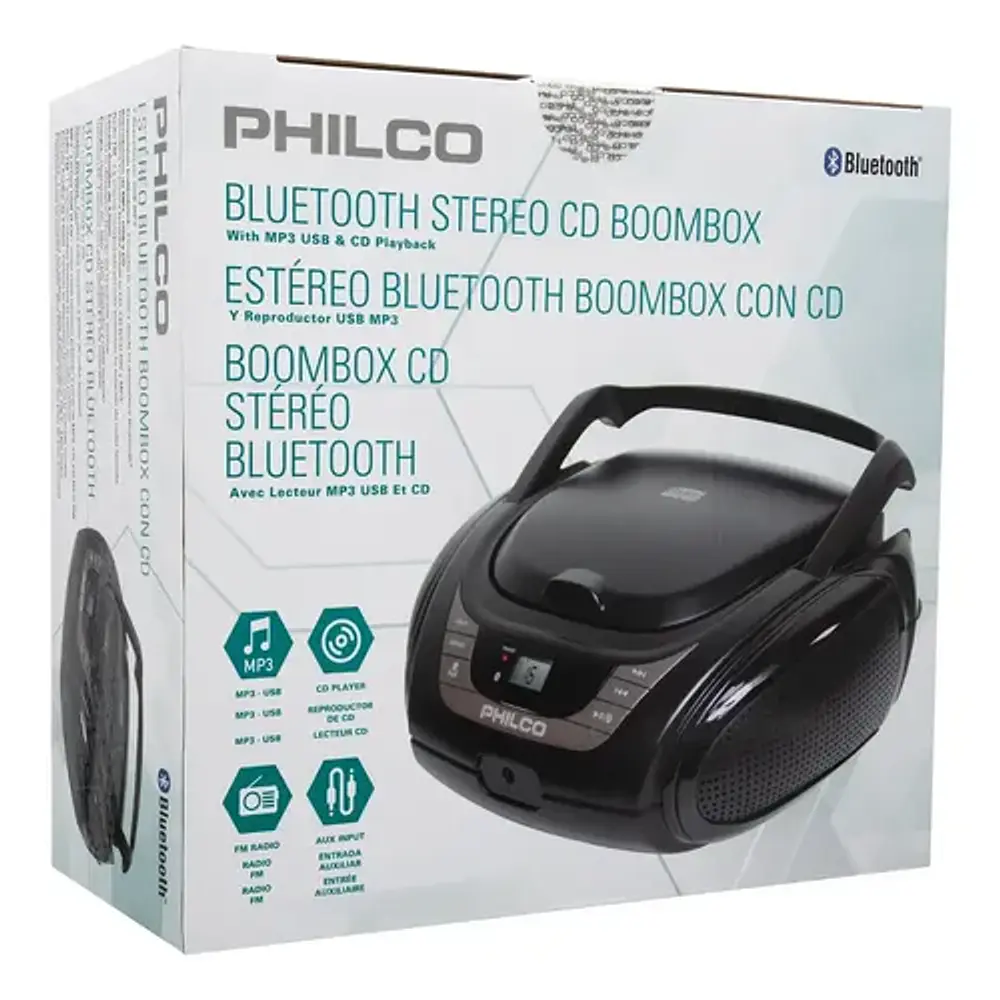 Radio Boombox Bluetooth Cd/usb Negro