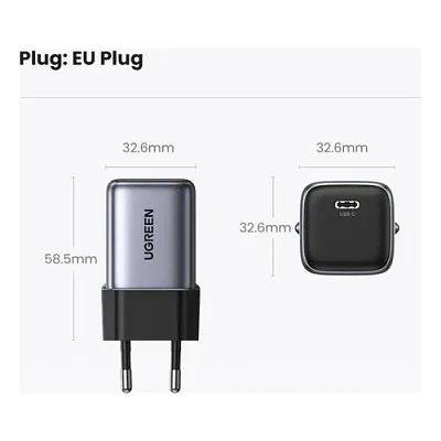 Cargador Mini Usb-c 30w Nexode Gan Tech Pd Gris Ugreen