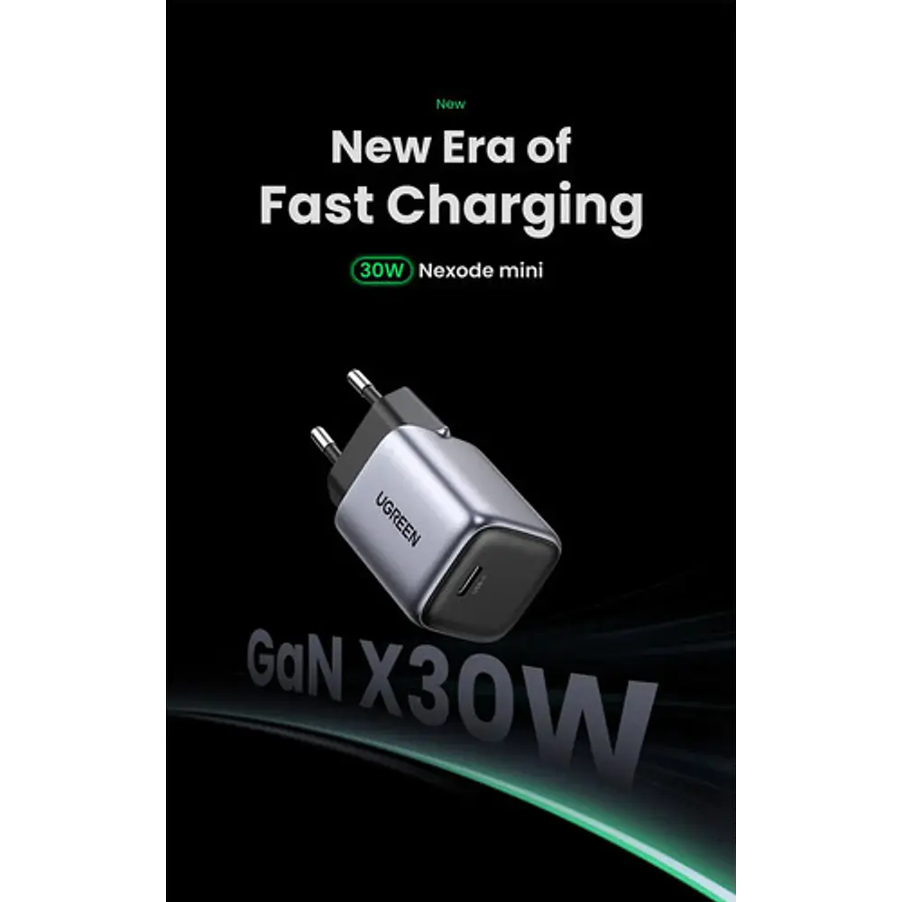 Cargador Mini Usb-c 30w Nexode Gan Tech Pd Gris Ugreen