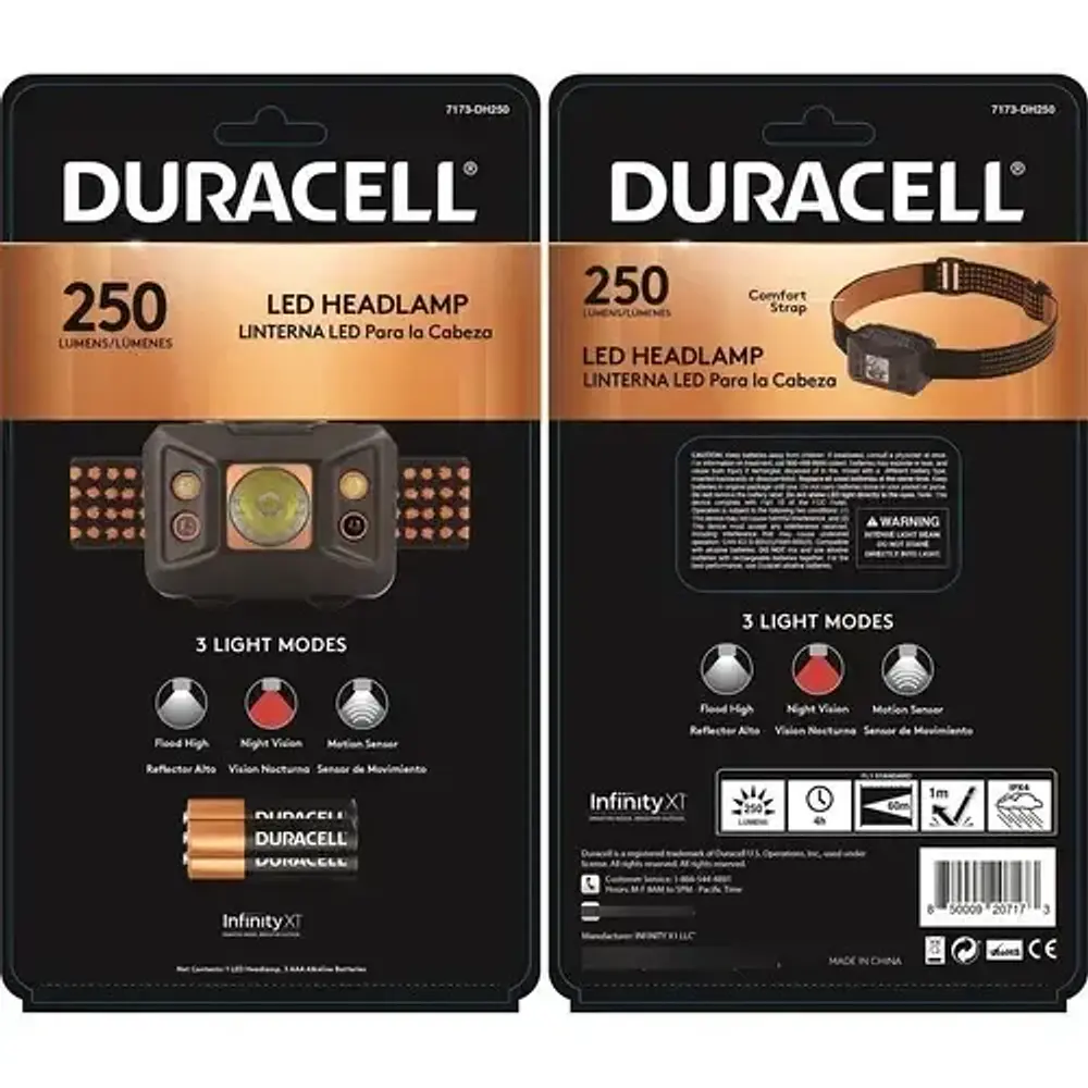 Linterna Led Duracell 250 Lúmenes De Cabeza Negro