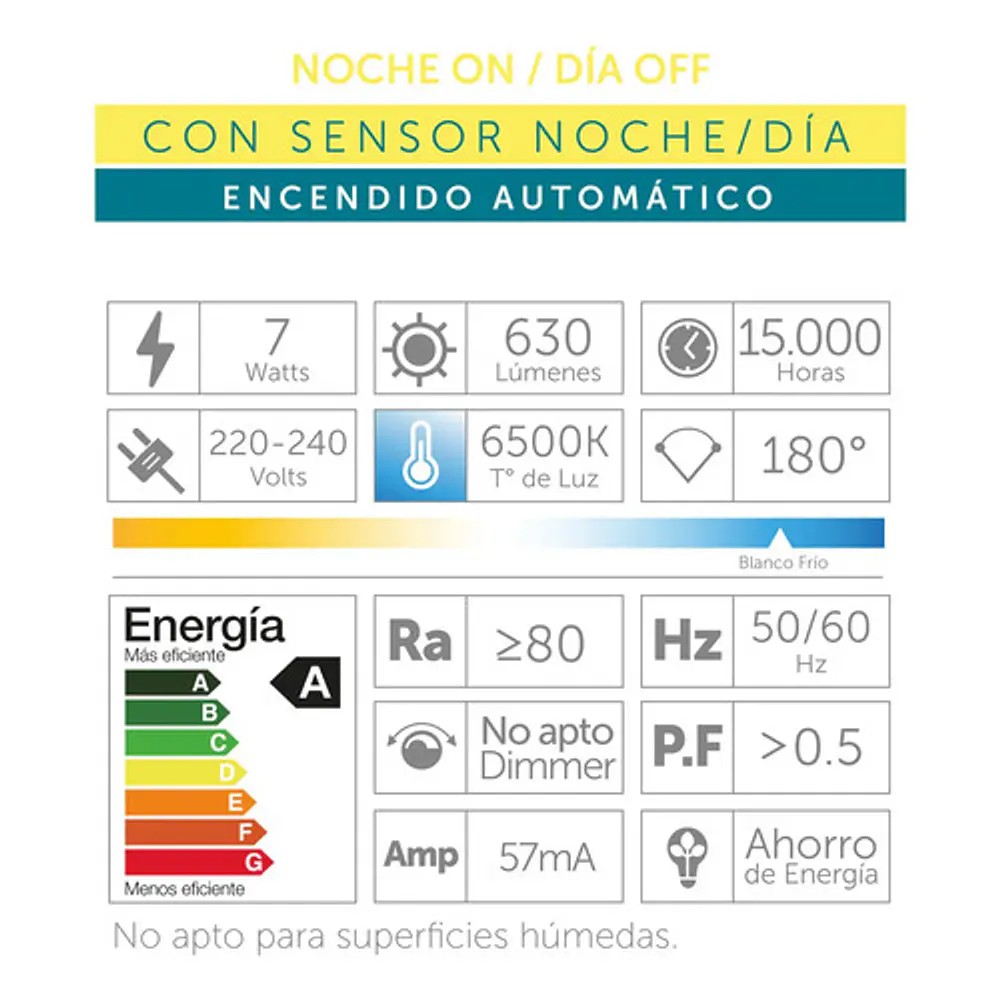Ampolleta Led A60 Con Sensor De Luz 7w