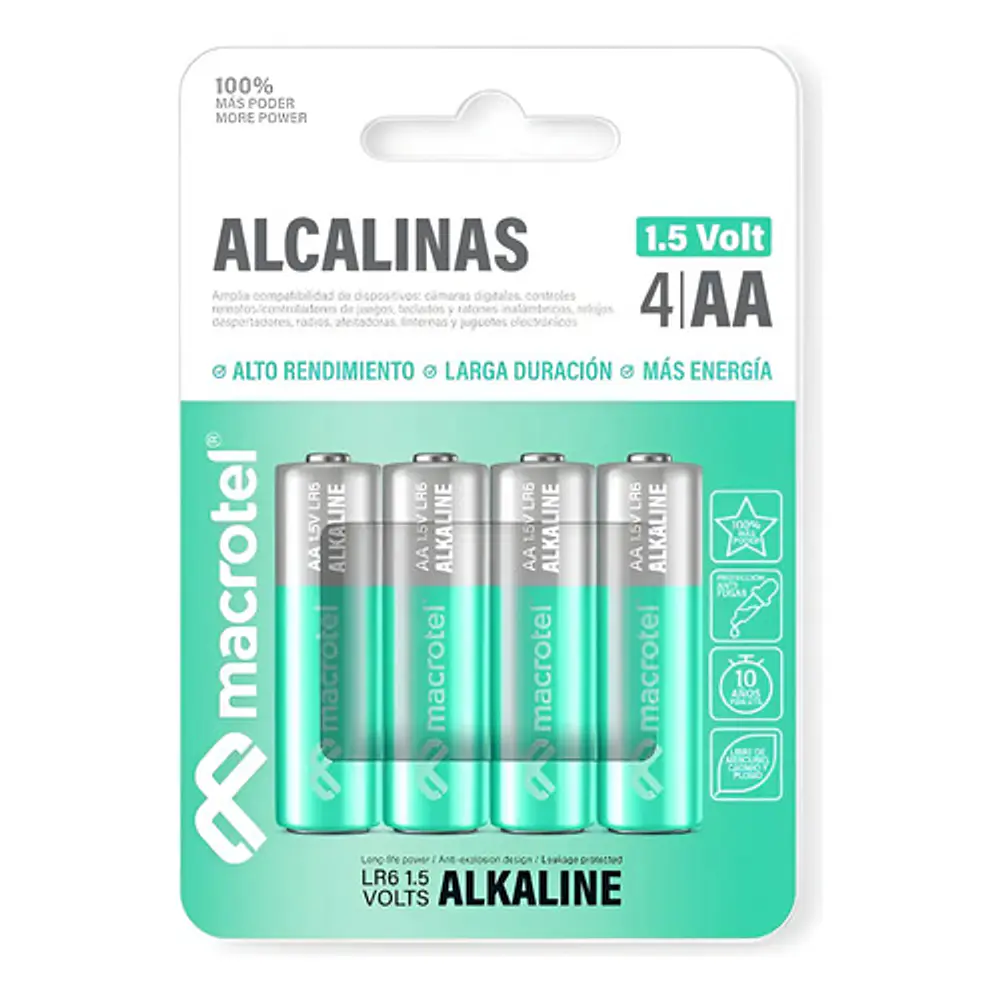 Pilas Alcalinas AA 4 Unidades Blister 1.5v Macrotel