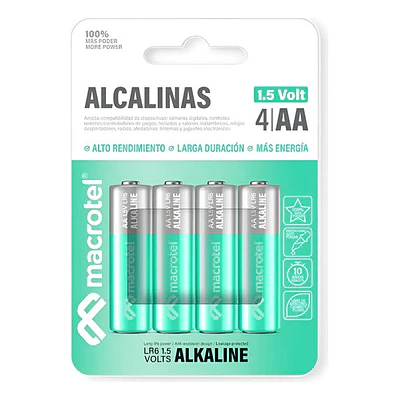 Pilas Alcalinas AA 4 Unidades Blister 1.5v Macrotel