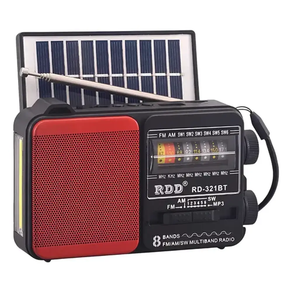 Radio Portátil Solar Am/fm/sw 15w Bluetooth Con Linterna Rojo