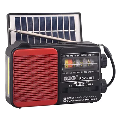 Radio Portátil Solar Am/fm/sw 15w Bluetooth Con Linterna Rojo
