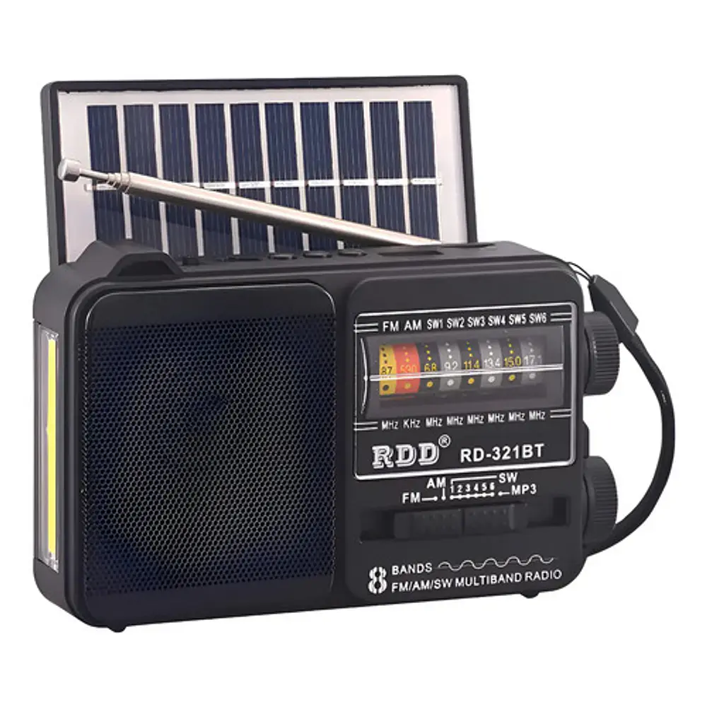 Radio Portátil Solar Am/fm/sw 15w Bluetooth Con Linterna Bk Negro