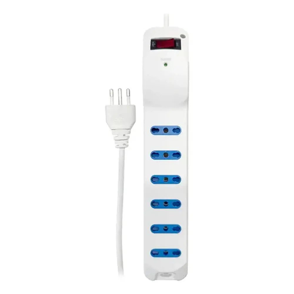 Alargador 3 Mts 6 Posiciones Con Protección Sobre Voltaje Color Blanco