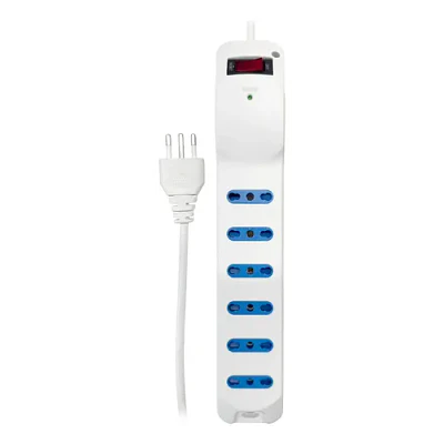 Alargador 3 Mts 6 Posiciones Con Protección Sobre Voltaje Color Blanco