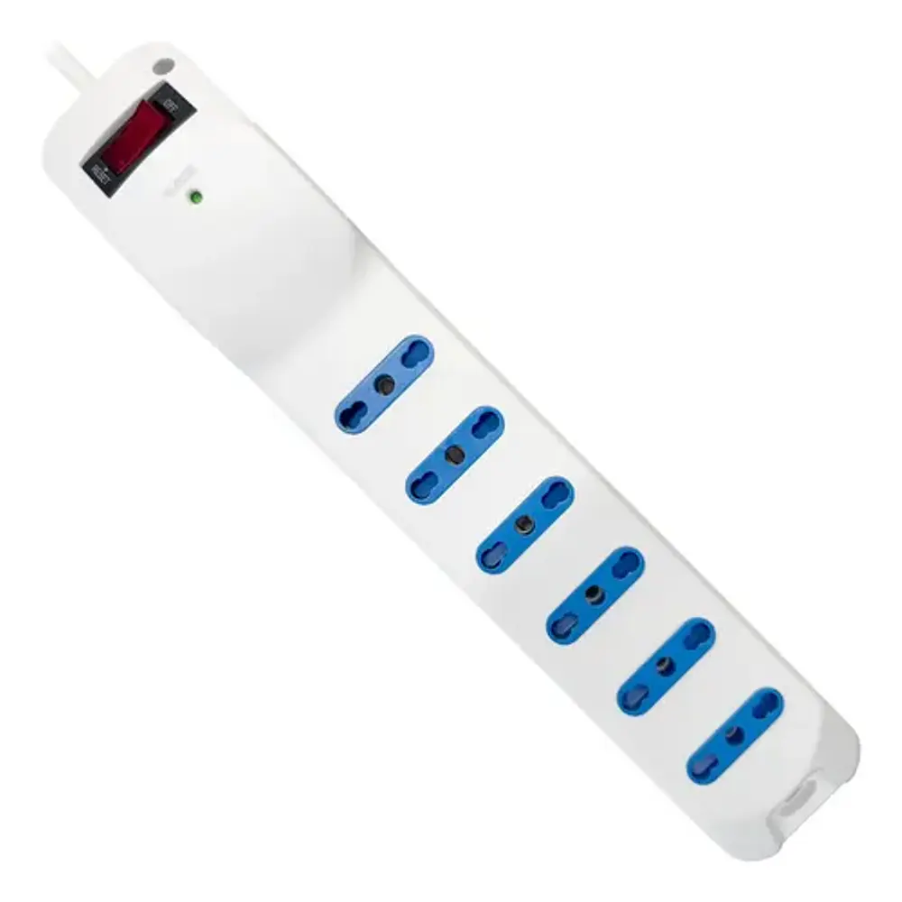 Alargador 3 Mts 6 Posiciones Con Protección Sobre Voltaje Color Blanco