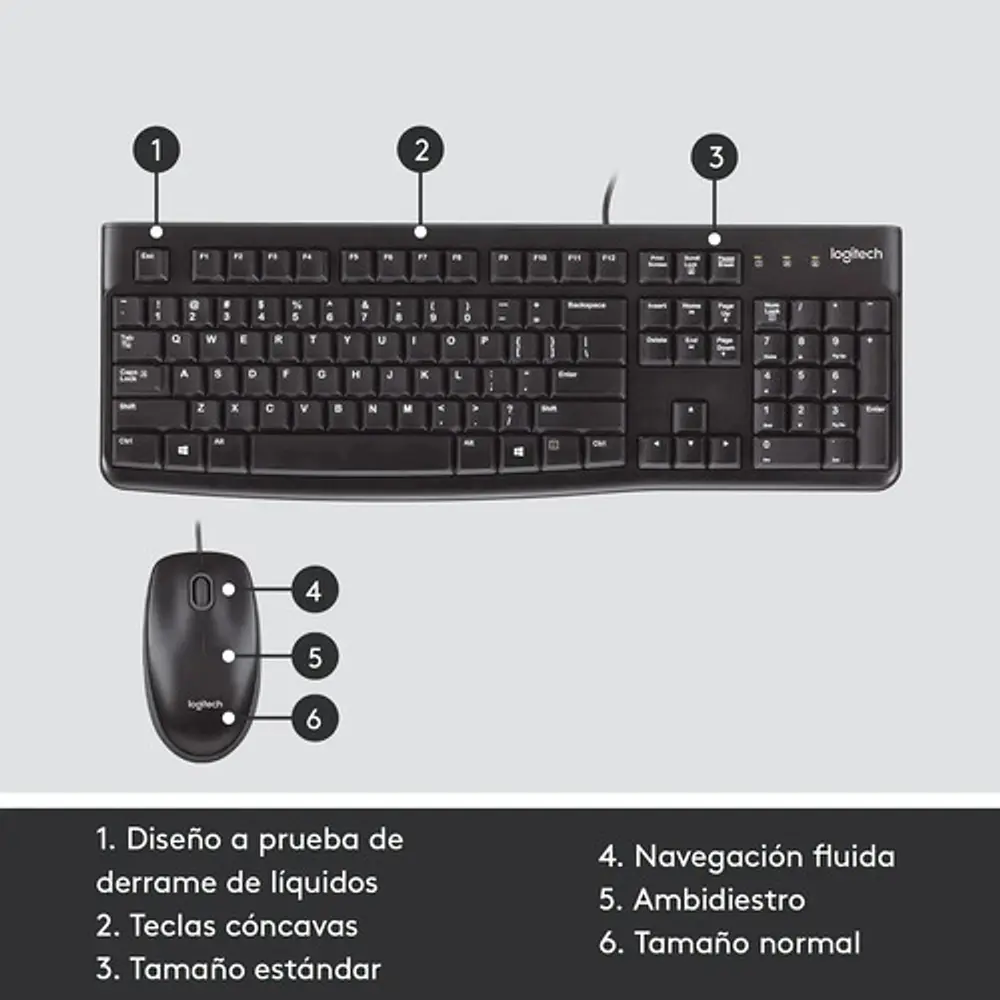Kit De Teclado Y Mouse Logitech Mk120 Español Latinoamericano De Color Negro